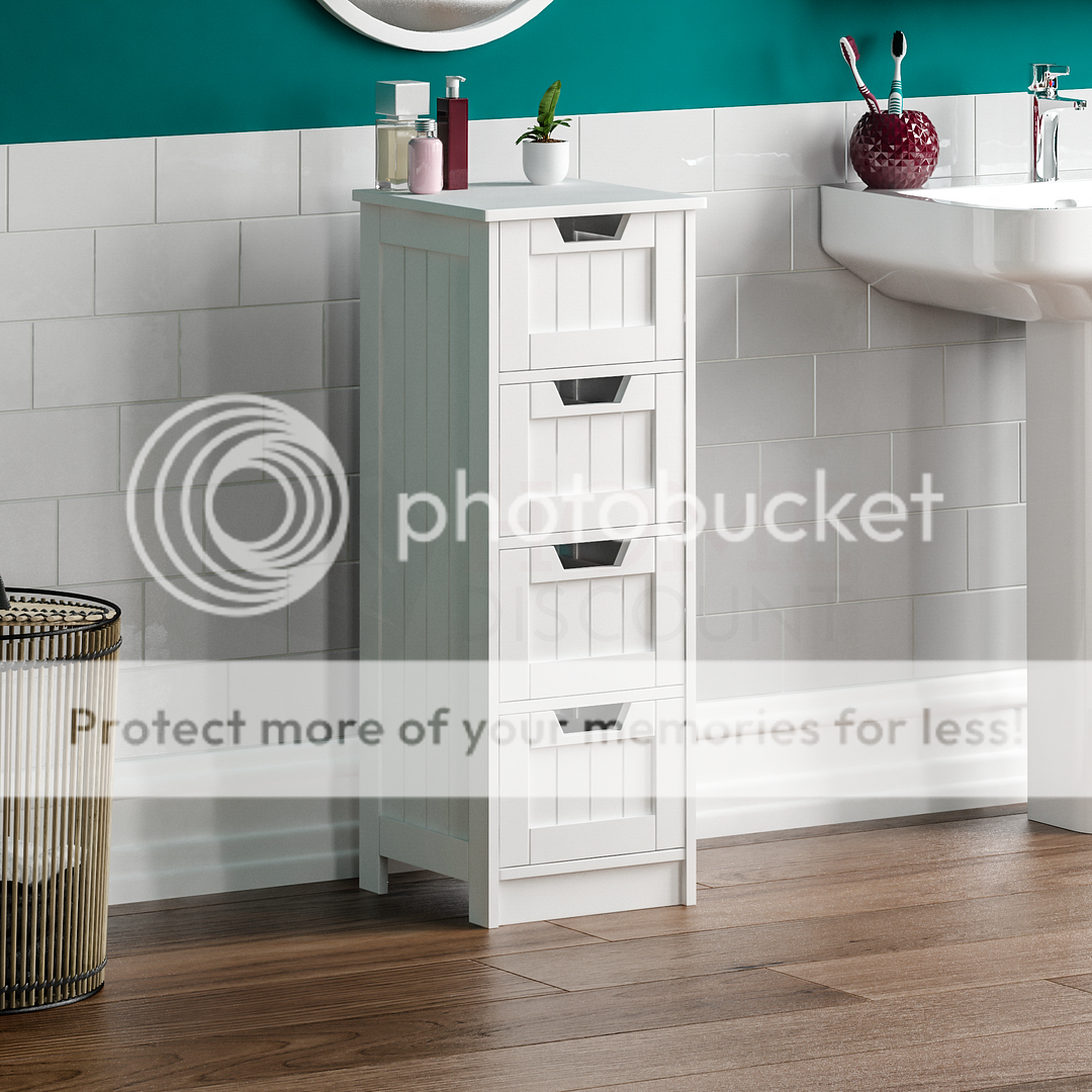 Badezimmer 4 Schubladen Schrank Freistehend Aufbewahrung Hölzern Weiß